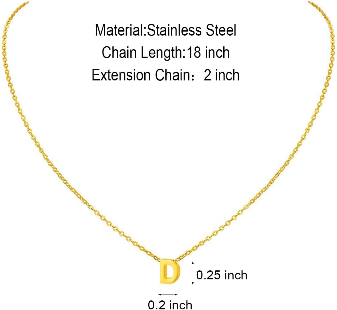 Initial Necklace: 18K Gold Plated Personalized Tiny Letter Name Pendant for Women