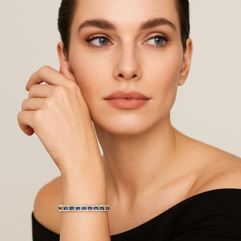Tennis Bracelets for Women 14K Gold Plated Cubic Zirconia Blue Tennis Bracelet Classic Jewelry Gift Sparkly Rhinestone CZ