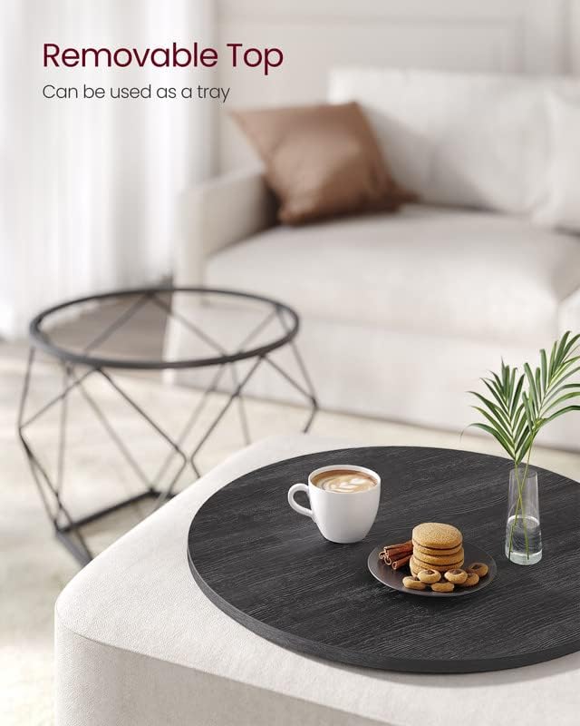 Small Coffee Table Set of 2, Round Coffee Table with Steel Frame, Side End Table for Living Room