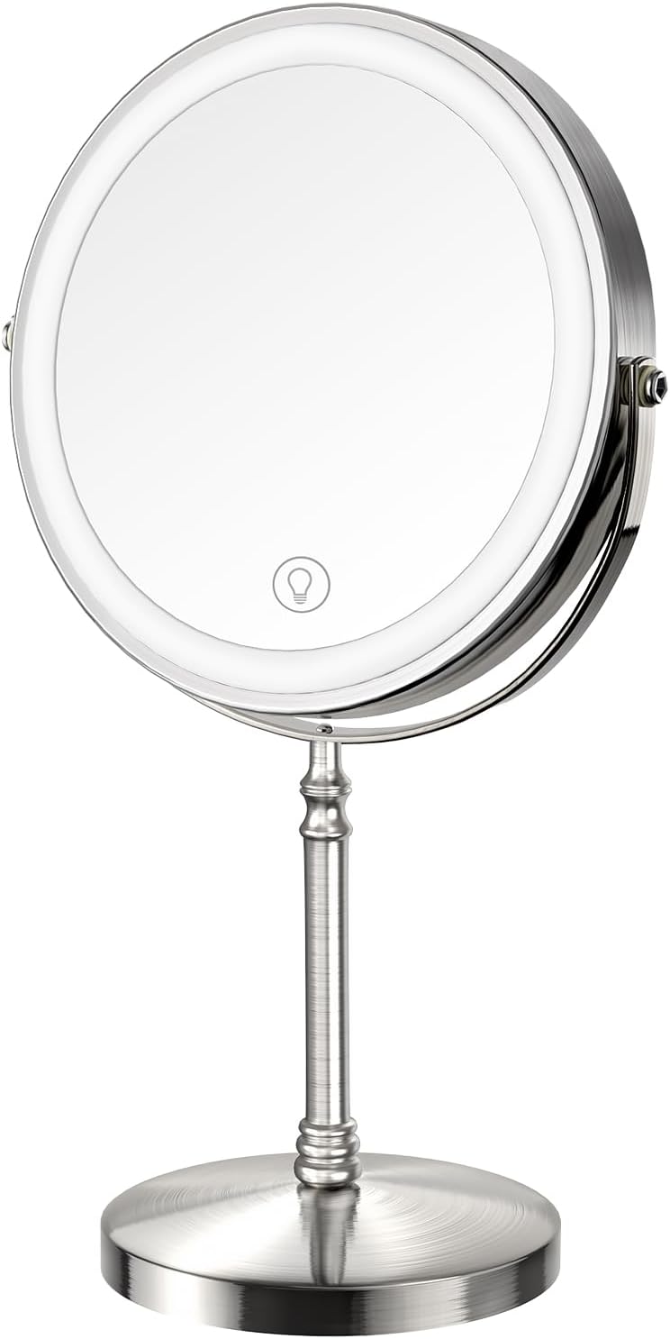 Lighted Makeup Mirror, 3000 mAh Rechargeable Double Sided Magnifying Vanity Mirror with 3 Colors, 1x/10x, 360° Rotation