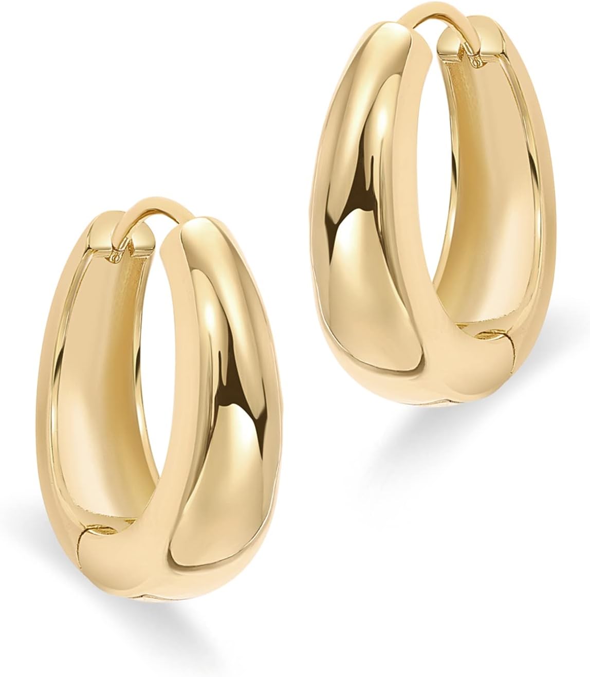 14K Gold Plated Sterling Silver Post Small Chunky Hoops Earrings | Thick Lightweight Gold Hoop Earrings for Women