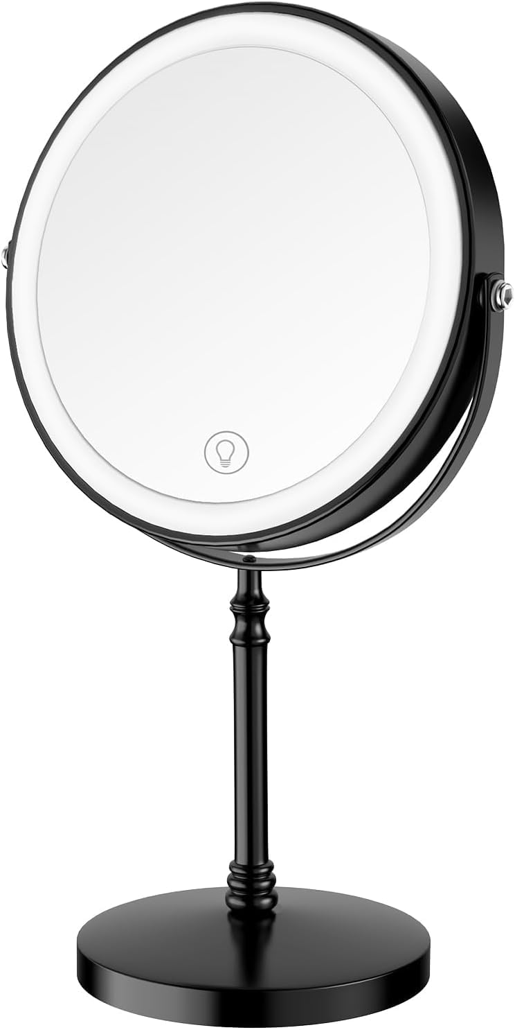 Lighted Makeup Mirror, 3000 mAh Rechargeable Double Sided Magnifying Vanity Mirror with 3 Colors, 1x/10x, 360° Rotation