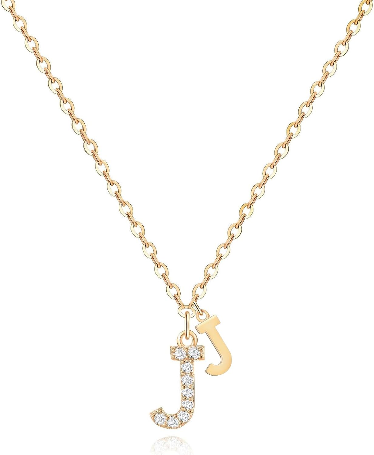 Double Letter Initial Necklace: 14K Gold Plated with Cubic Zirconia, Dainty & Personalized, Elegant Birthday Gift for Women