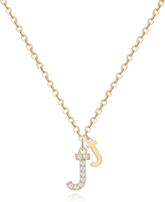 Double Letter Initial Necklace: 14K Gold Plated with Cubic Zirconia, Dainty & Personalized, Elegant Birthday Gift for Women