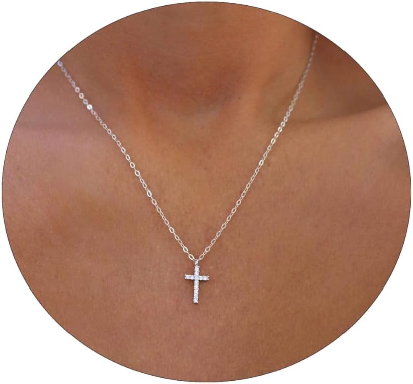 Two-Tone Cross Necklace, 14K Gold & Silver Plated Minimalist Dainty Chain, Religious Gift & Everyday Jewelry for Women