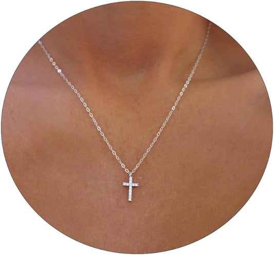 Two-Tone Cross Necklace, 14K Gold & Silver Plated Minimalist Dainty Chain, Religious Gift & Everyday Jewelry for Women