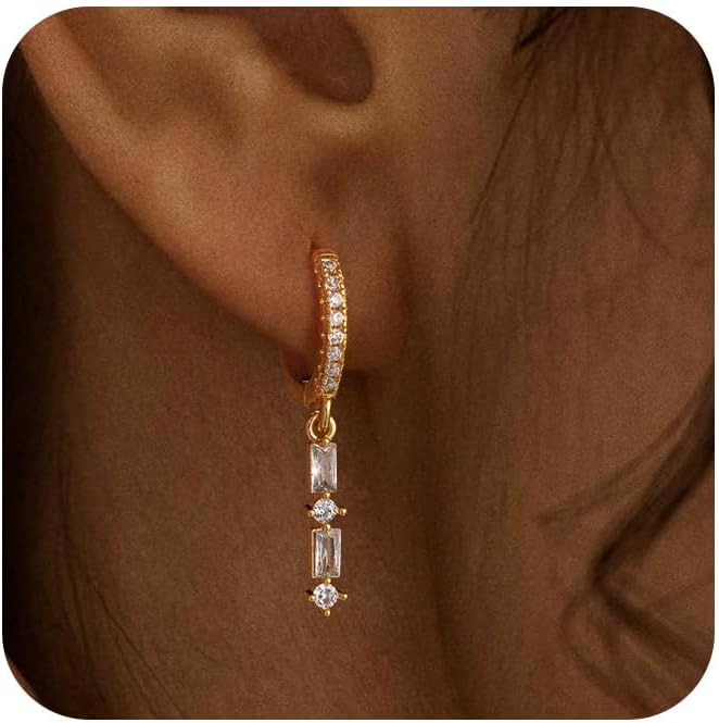 Dangle Earrings for Women 14K Gold Plated Dangly Dangling Earrings Dainty Trendy Drop Hypoallergenic Square