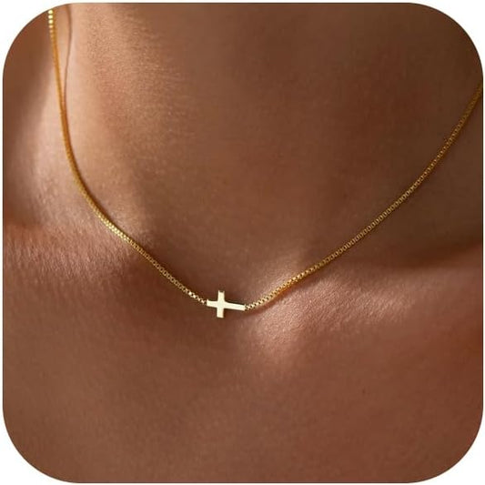 CROSS NECKLACE FOR WOMEN - 14K GOLD & SILVER PLATED DAINTY PENDANT, SMALL FAITH CHARM CHOKER, RELIGIOUS JEWELRY GIFT FOR EASTER BAPTISM"