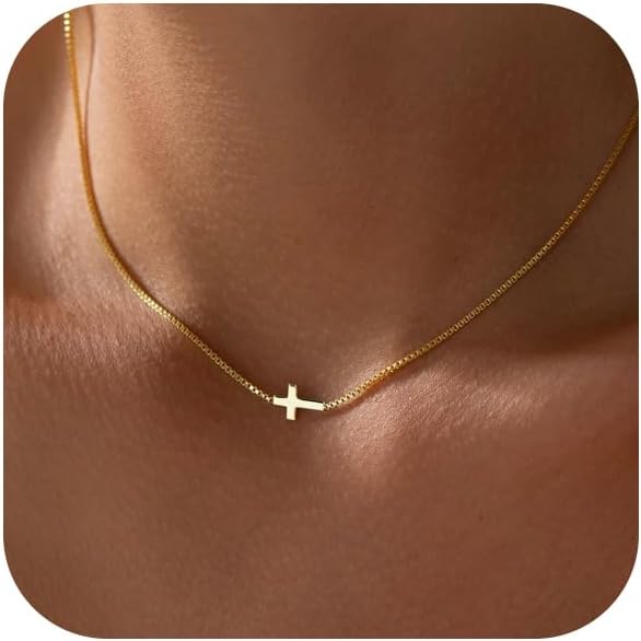 Cross Necklace for Women 14K Gold Silver Plated Dainty Small Cross  Cute Cross Charm Chain Easter Basket Stuffers Baptism Religious Faith Jewelry Gift