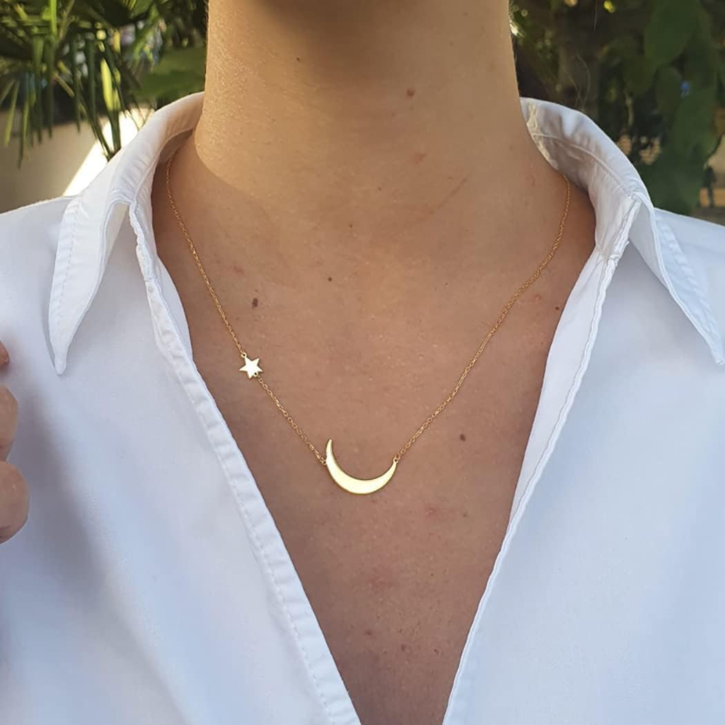 14K Gold Plated Dainty Necklace, Tiny Love Heart Star CZ Leaf Pendant Chain for Women | Everyday Minimalist Gift