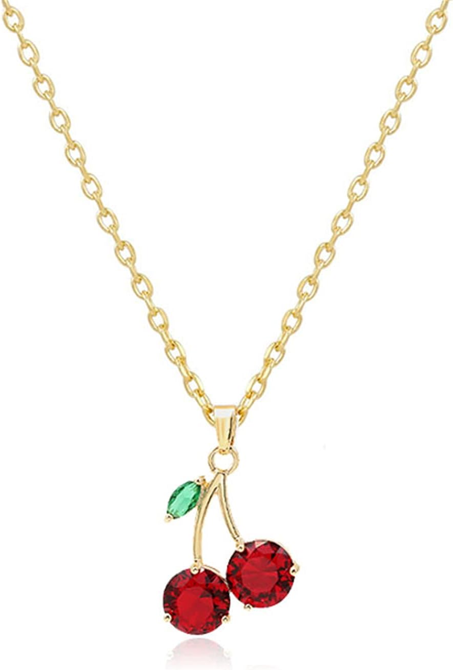 Personalized Red Crystal Cherry Fruit Earring for Women  Cute Tropical Fruit Basket Choker Sweet Shining Green Leaf Ruby Red Cherry Stud Earrings