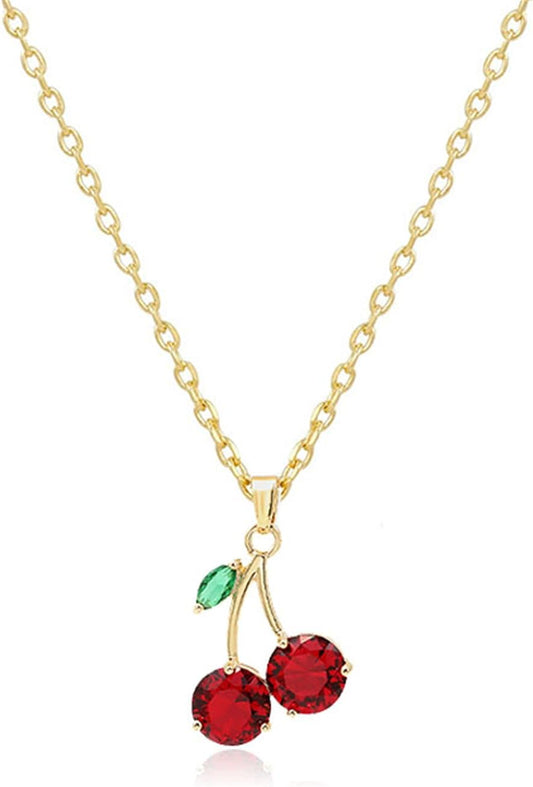 Personalized Red Crystal Cherry Fruit Earring for Women  Cute Tropical Fruit Basket Choker Sweet Shining Green Leaf Ruby Red Cherry Stud Earrings