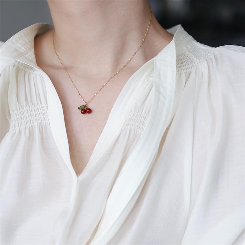 Cute Cherry Pendant Necklaces Faux Pearl Cherry Charms Necklace Kawaii Cherry Fruit Gold Chain Necklaces Fruits Cute Choker for Women Girls
