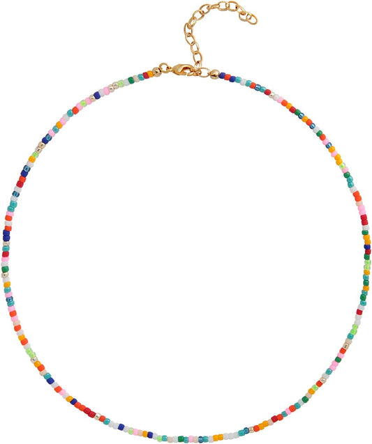 Colorful Beaded Necklace - Freshwater Pearl & Evil Eye Pendant, Stainless Steel 18K Gold Plated Y2K Trendy Jewelry for Women & Teen Girls