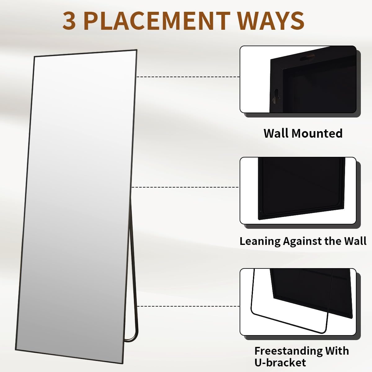 Mirror Full Length - 21" x 57" Floor Mirror with Stand, Aluminum Alloy Frame Full Body Mirror