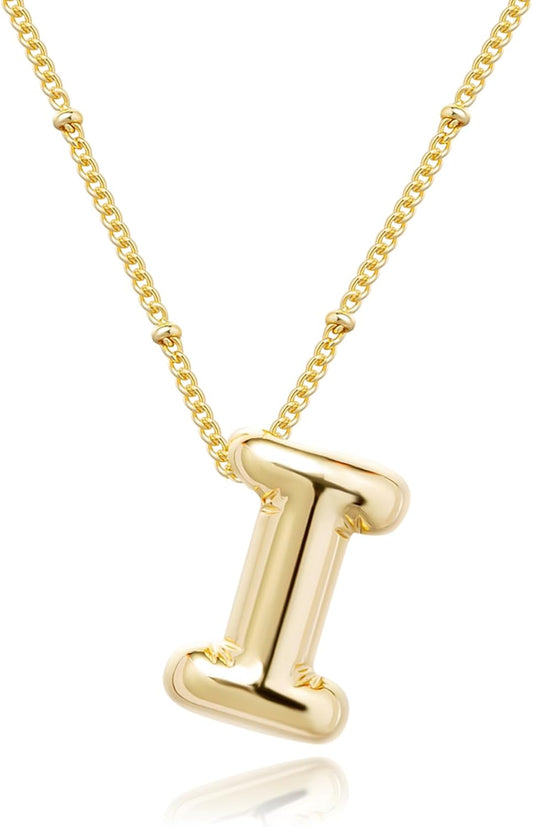 Bubble Gold Letter Necklace, 14k Gold Plated Balloon Initial Pendant, Dainty Chunky Custom Name Necklace for Women