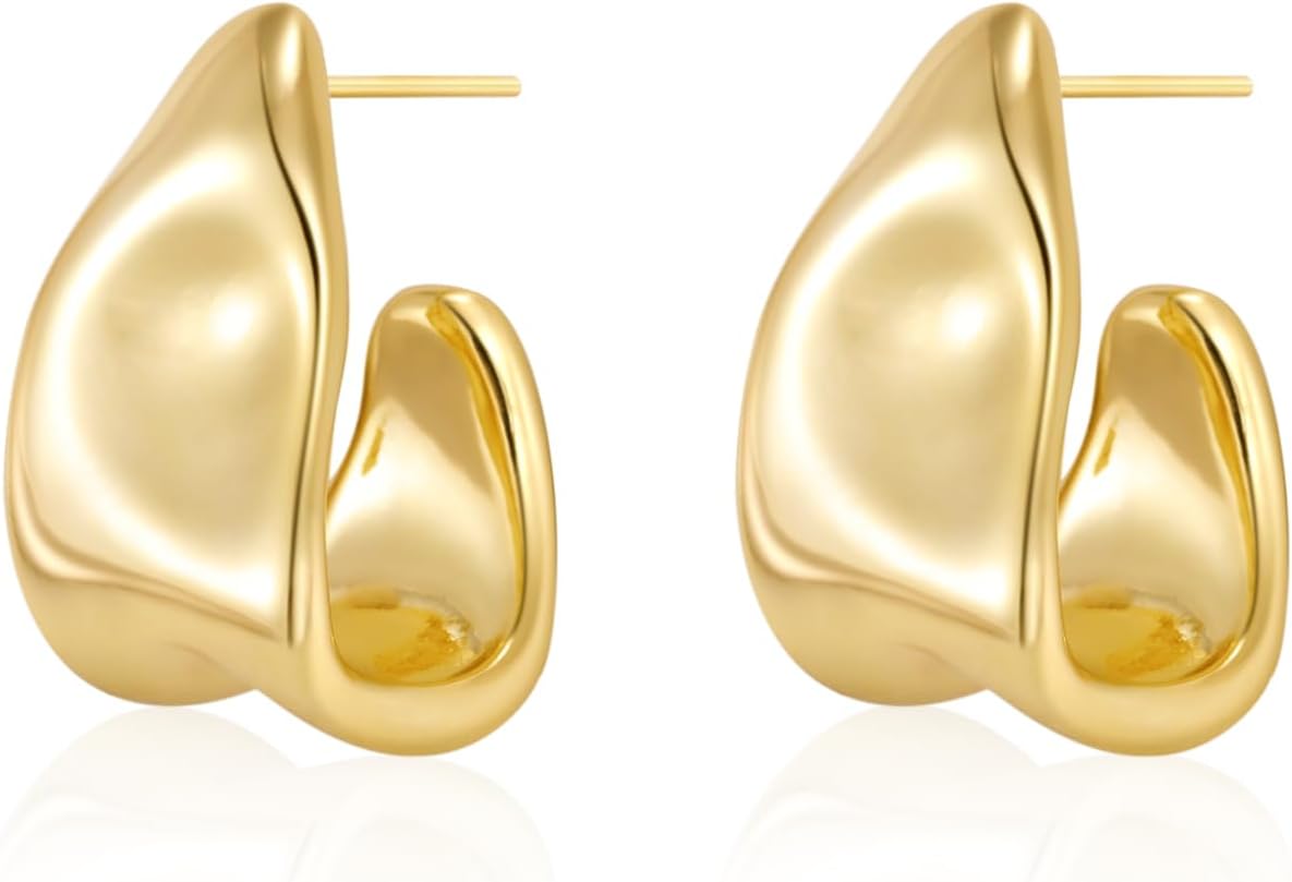 Gold Chunky Hoop Earrings Set for Women, 14K Gold Plated Twisted Huggie Hoop Earring Thick Open Lightweight Chunky Hoop