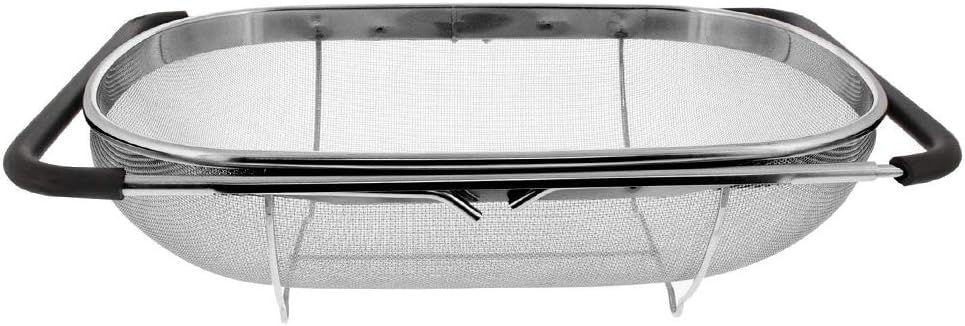 Over the Sink Colander Strainer Basket Stainless Steel, For Kitchen Sink with Rubber Grip, Fine Mesh, Large Kitchen Gadgets Tools