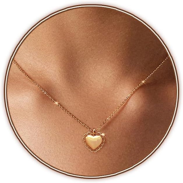 "Tiny Heart Necklace - 18k Gold/Silver Plated Dainty Love Pendant Choker, Valentines Gift For Women Girls Teens"
