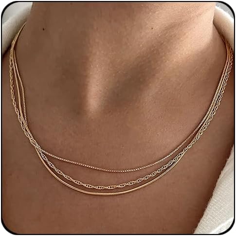 Waterproof Non-Tarnish Necklace Set, 18K Gold Plated Layered Dainty Chains, Stackable Jewelry Gift for Women