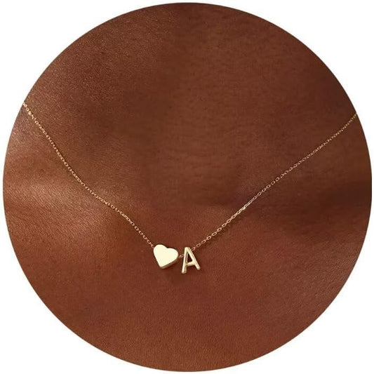 Initial Necklace - 18K Gold Plated Heart Pendant with A-Z Letters, Dainty Birthday Gift for Women and Teen Girls