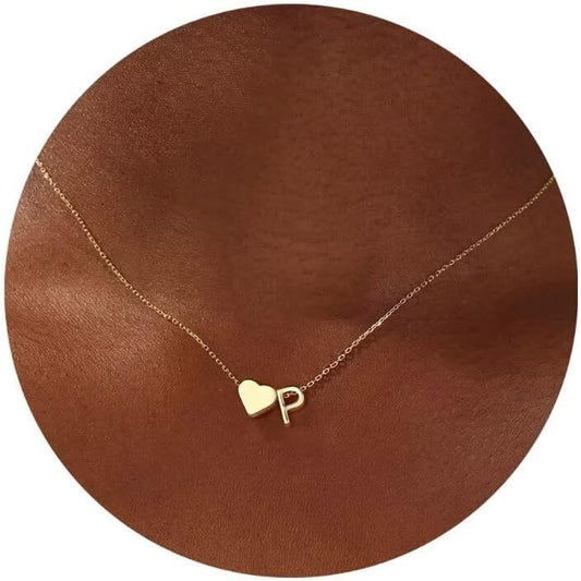 Initial Necklace - 18K Gold Plated Heart Pendant with A-Z Letters, Dainty Birthday Gift for Women and Teen Girls