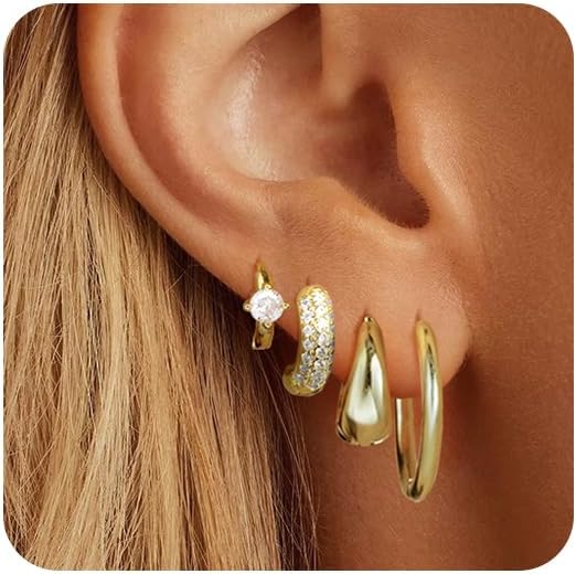 Small Gold Hoop Earrings Set for Women, 14K Gold Plated Lightweight Earrings Sets for Multiple Piercing