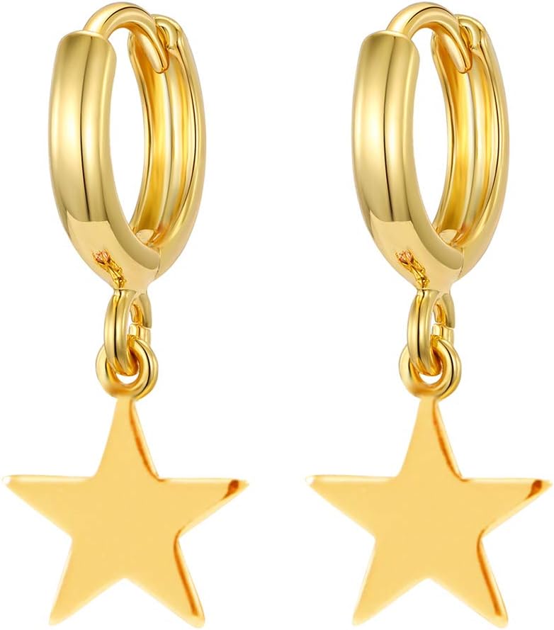 Gold Huggie Small Hoop Earrings with Charm Personalized /Star/Cross/Lock/Key 18k Gold Plated Crystal Drop Dangle Earrings for Women
