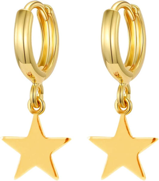 Gold Huggie Small Hoop Earrings with Charm Personalized /Star/Cross/Lock/Key 18k Gold Plated Crystal Drop Dangle Earrings for Women