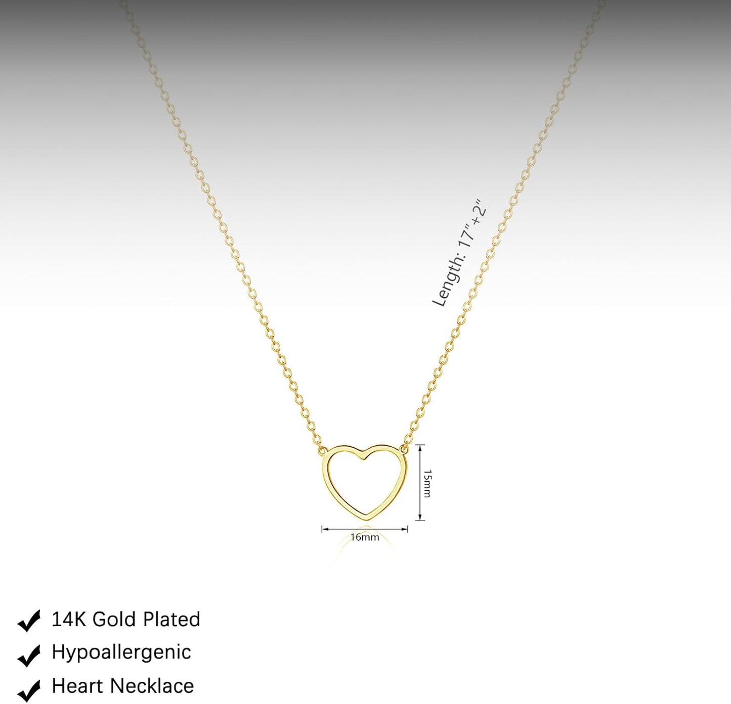 18K Gold Plated Heart Necklace for Women, Dainty Tiny Love Pendant Choker, Simple Open Heart Chain, Trendy Minimalist Gold Jewelry Gift