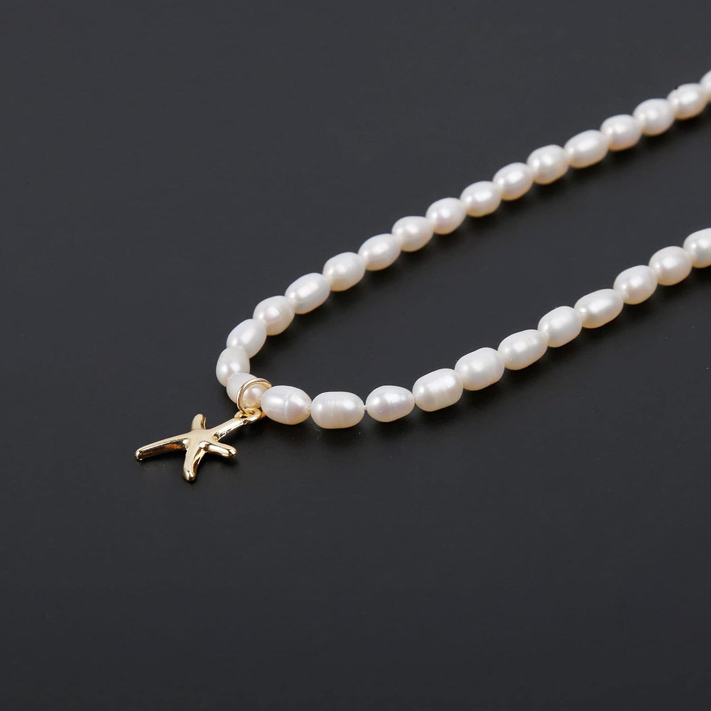 Women's Freshwater Pearl Choker Necklace, 14K Gold Plated Handmade Adjustable Boho Elegant Gift