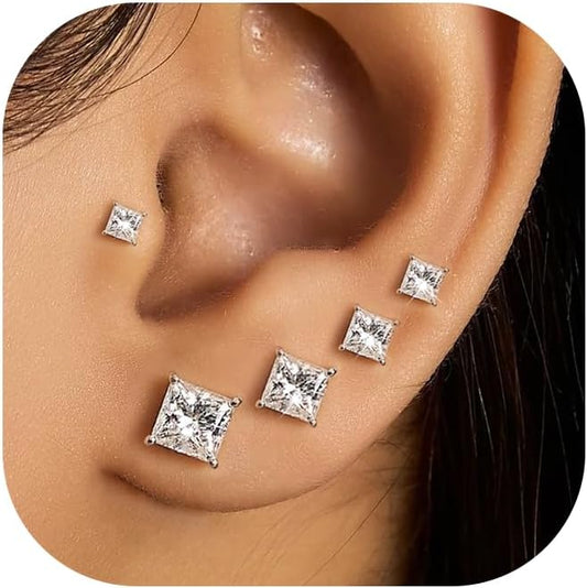 5 Pairs 14K Gold Plated Stud Earrings for Women, Hypoallergenic Earring Sets for Multiple Piercing, Premium Cubic Zirconia Studs