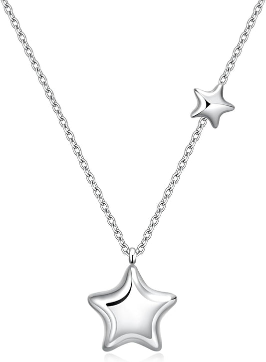 Stainless Steel Star Necklace for Women, Minimalist Charm Pendant with Adjustable Chain