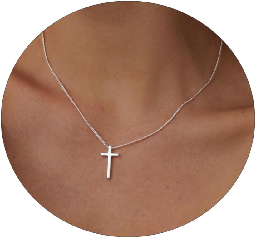 Ascoy Two-Tone Cross Necklace, 14K Gold & Silver Plated Minimalist Dainty Chain, Religious Gift & Everyday Jewelry for Women