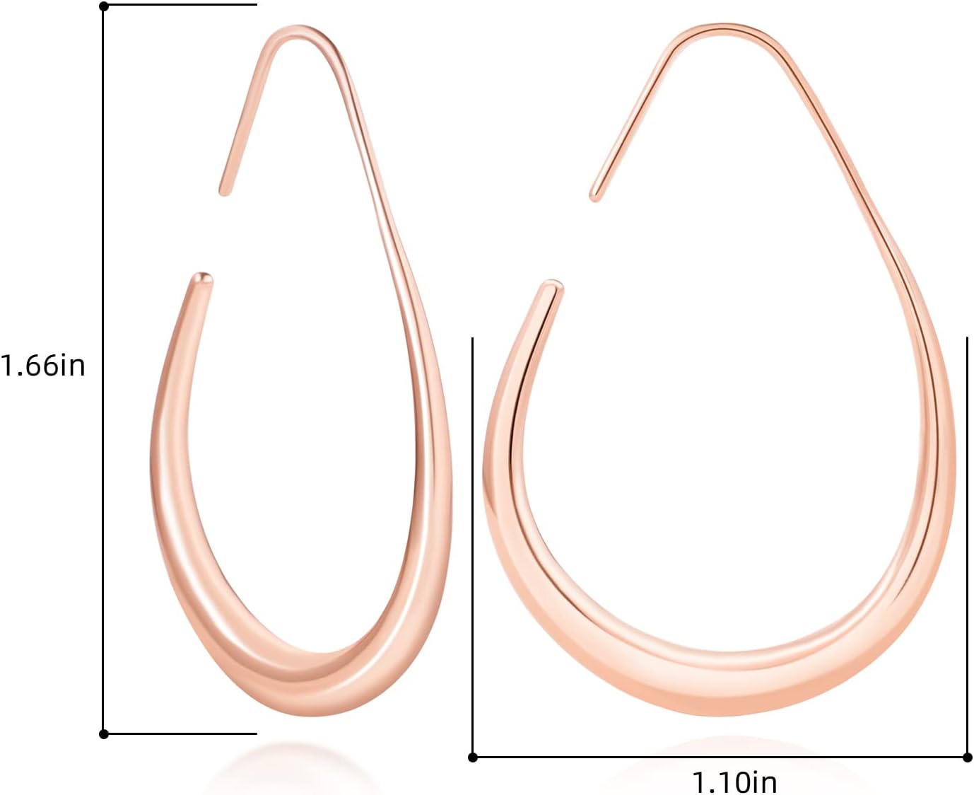 Lightweight Teardrop Hoop Earrings for Women - 14k Gold/White Gold Plated Large Oval Pull Through Hoop Earrings High