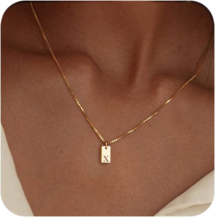 Personalized Initial Necklace: 14K Gold Plated Dainty Letter Name Pendant for Women, Custom Tag Jewelry