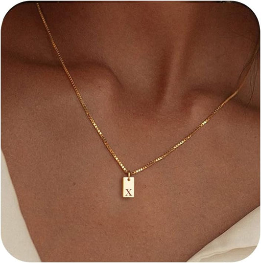 Personalized Initial Necklace: 14K Gold Plated Dainty Letter Name Pendant for Women, Custom Tag Jewelry