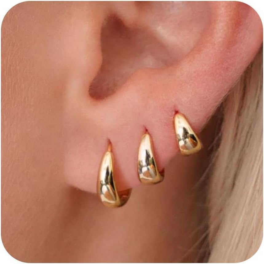 Inerney Gold Huggie Hoop Earrings Set for Women, Dainty Small Sterling Silver Earring Stacks Hypoallergenic Jewelry for Multiple Piercings