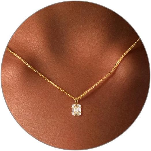 "Luxval Diamond Pendant 18K Gold Plated Necklace for Women, Dainty Choker Simple Gold Jewelry Gift for Girls"
