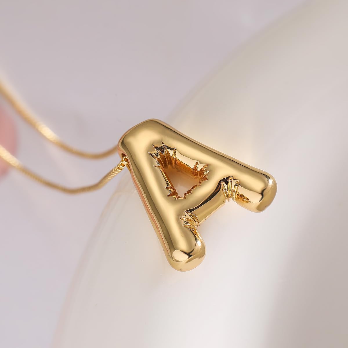 14K Gold Plated Initial Necklace for Women & Teens, Trendy Bubble Letter Pendant, Dainty Gold Jewelry Gift for Her, Birthday Present for Sister