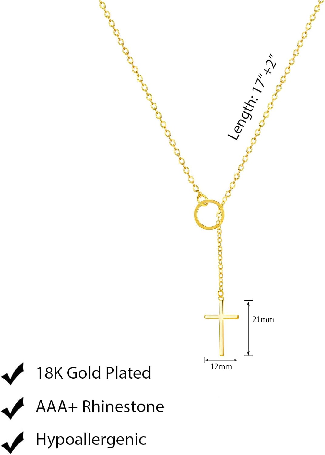 Lariat Gold Necklace for Women: Dainty 14K Gold Plated/Silver Y-Shaped Beaded Drop Chain, Trendy Gift
