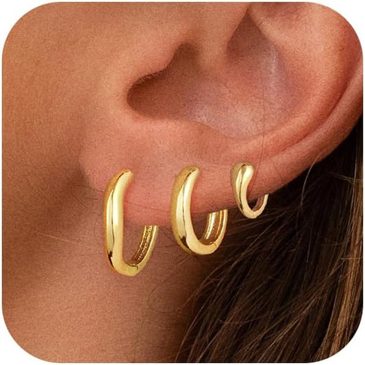 Gold Hoop Earrings for Women Trendy,14K Real Gold Plated Cute Stud Earrings Small Huggie Hoop Earrings non tarnish Jewelry for Women