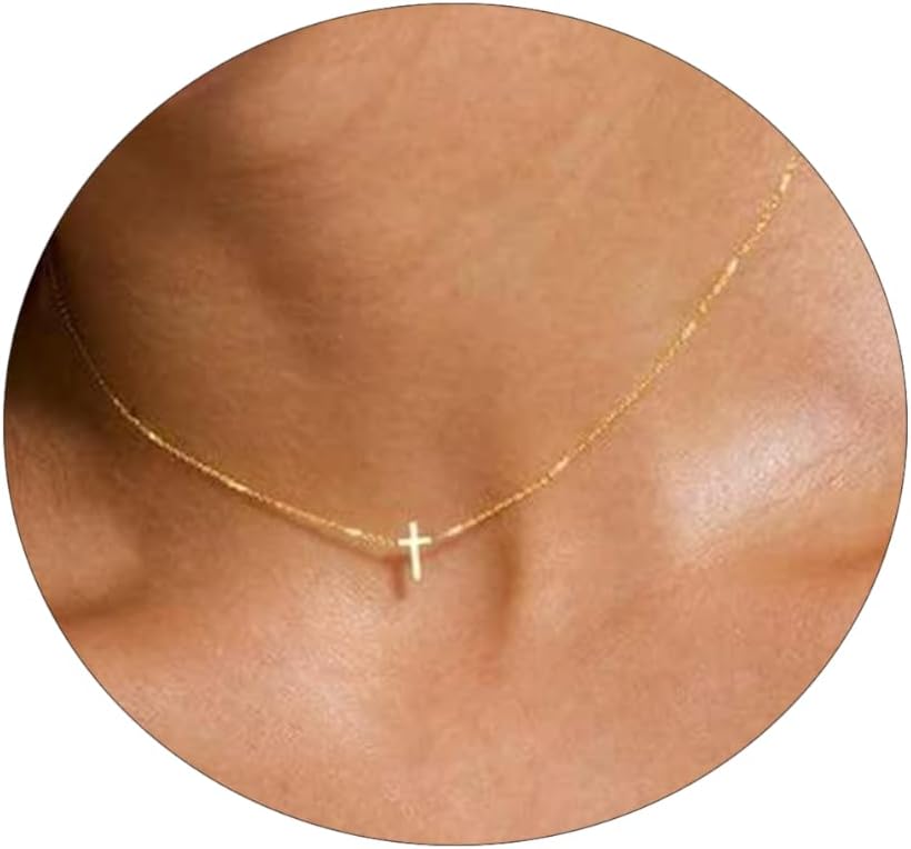 Two-Tone Cross Necklace, 14K Gold & Silver Plated Minimalist Dainty Chain, Religious Gift & Everyday Jewelry for Women