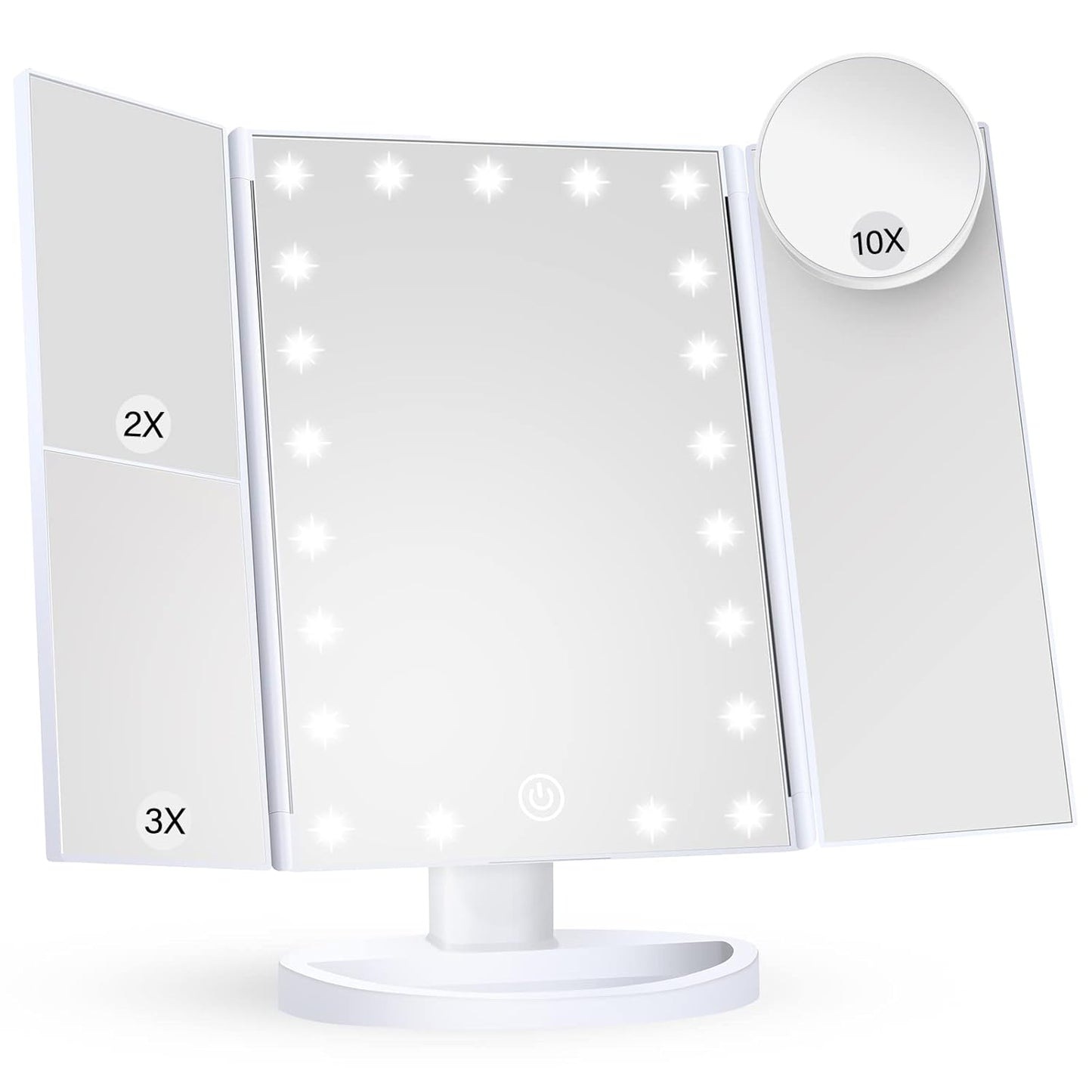 Makeup Mirror Vanity Mirror with Lights, 2X, 3X, 10X Magnification, Touch Control, Trifold, Modern Style