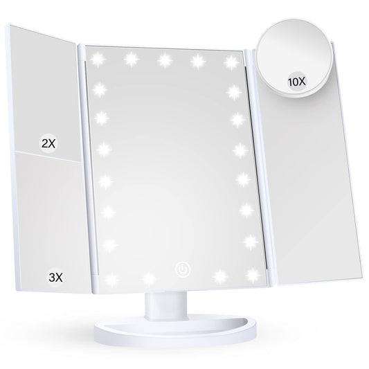Makeup Mirror Vanity Mirror with Lights, 2X, 3X, 10X Magnification, Touch Control, Trifold, Modern Style