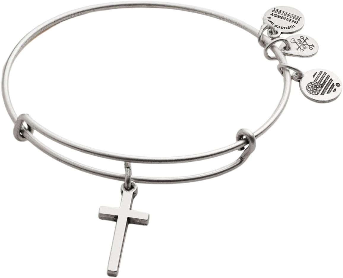 Alex and Ani Divine Guides Expandable Bangle Bracelet for Women, Cross Charm, 2 to 3.5 in