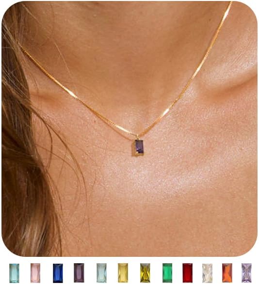 Emerald Birthstone Necklace, 14K Gold Plated Dainty Pendant for Women & Mothers, Green Cubic Zirconia Birthday Gift Jewelry