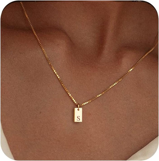 Personalized Initial Necklace: 14K Gold Plated Dainty Letter Name Pendant for Women, Custom Tag Jewelry