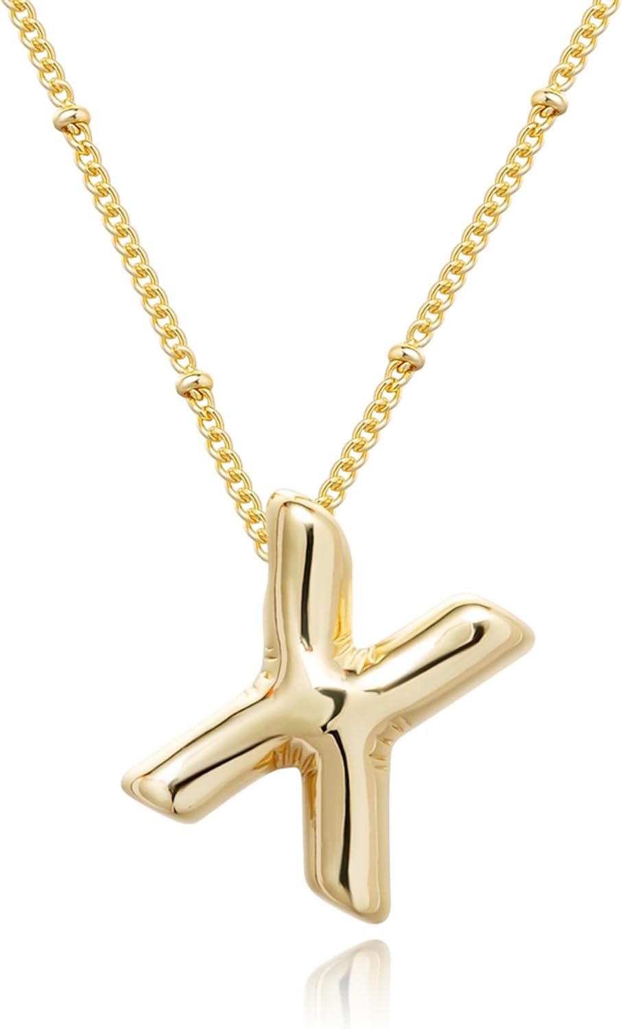 Bubble Initial Necklace; 14K Gold Plated Balloon Letter Pendant; Custom Name Jewelry; Trendy Chunky Gift for Women