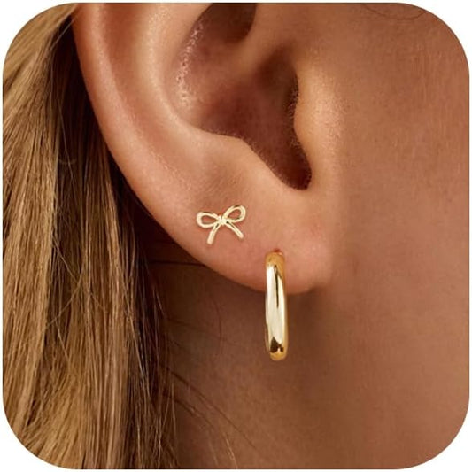 Gold Hoop Earrings Set for Women Trendy, 14K Gold Plated Chunky Hypoallergenic Small Diamond Cartilage Hoops Cute Cubic